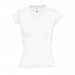 Katoenen dames T-shirts met V-hals, 150 g/m2 in de kleur wit