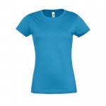Gepersonaliseerde dames T-shirts, 190 g/m2 in de kleur cyaan blauw