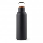 Gerecyclede roestvrijstalen fles met houten deksel en handvat 800 ml kleur zwart
