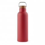 Gerecyclede roestvrijstalen fles met houten deksel en handvat 800 ml kleur rood