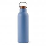Gerecyclede roestvrijstalen fles met houten deksel en handvat 800 ml kleur blauw