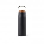 Gerecyclede roestvrijstalen fles met houten deksel en handvat 300ml kleur zwart