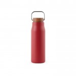 Gerecyclede roestvrijstalen fles met houten deksel en handvat 300ml kleur rood