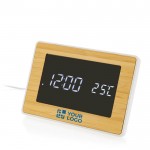 Gepersonaliseerde klok van bamboe met LED-display weergave met jouw bedrukking