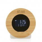Ronde bamboe bureau klok met logo weergave met jouw bedrukking