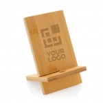 Bamboe telefoonstandaard in kraft doos weergave met jouw bedrukking