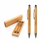 Bamboe pennenset cadeau in geschenkdoosje weergave met jouw bedrukking