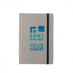 Duurzaam notitieboekje met logo en elastieksluiting weergave met jouw bedrukking