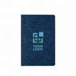 Vilten notitieboekje van gerecyclede materialen A5 blanco vellen kleur blauw met afdrukgebied