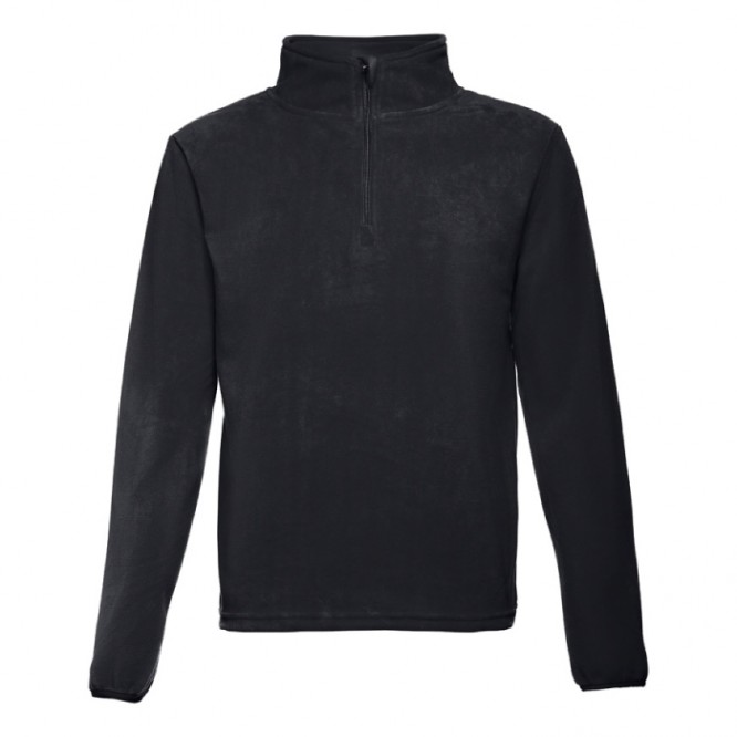 Bedrukte fleece trui met ritskraag, 260 g/m2 in de kleur zwart