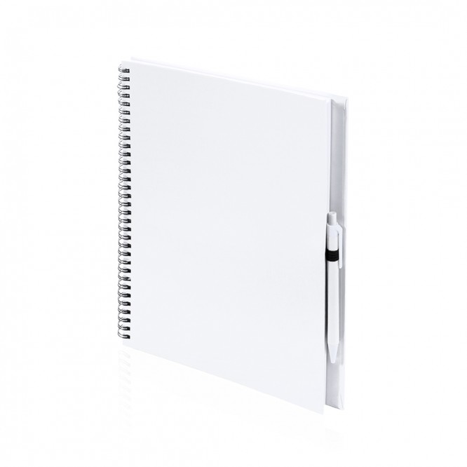 A4 notitieboekje met ringband en pen kleur wit