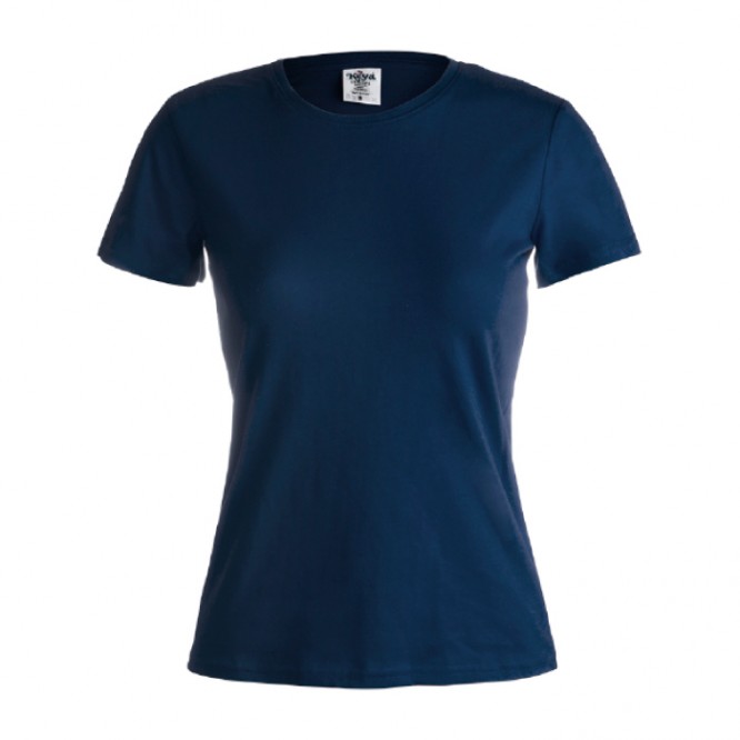 Katoenen dames T-shirts met logo, 150 g/m2 in de kleur marineblauw