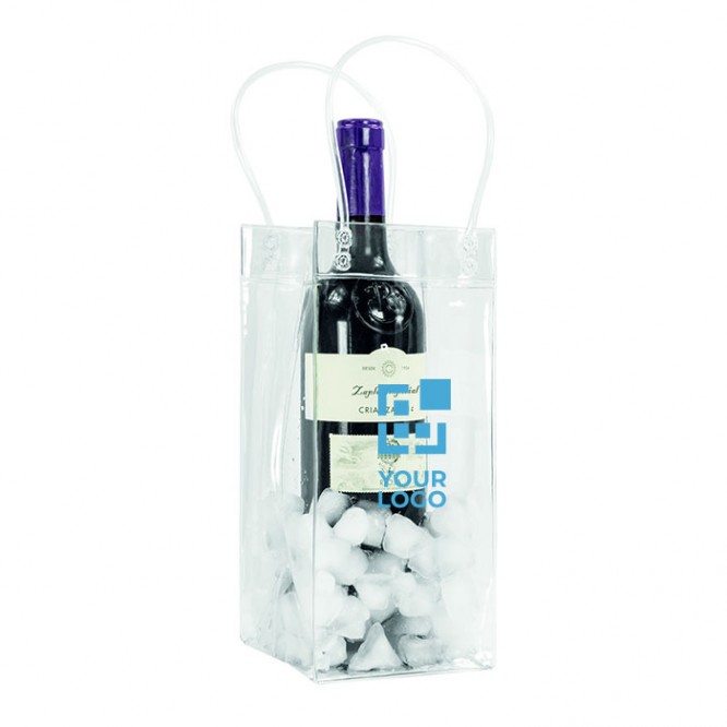 Wijntas met logo van plastic voor wijn en ijsblokjes weergave met jouw bedrukking