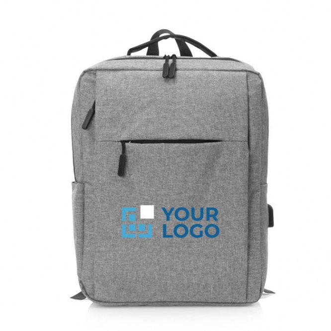600D polyester laptop rugzak met logo kleur grijs
