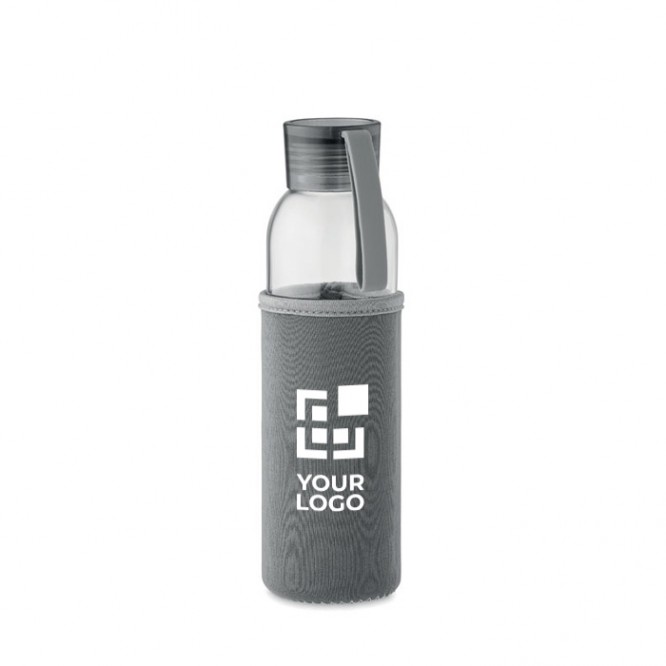 Fles met logo van gerecycled glas met deksel en anti-lekdop 500 ml