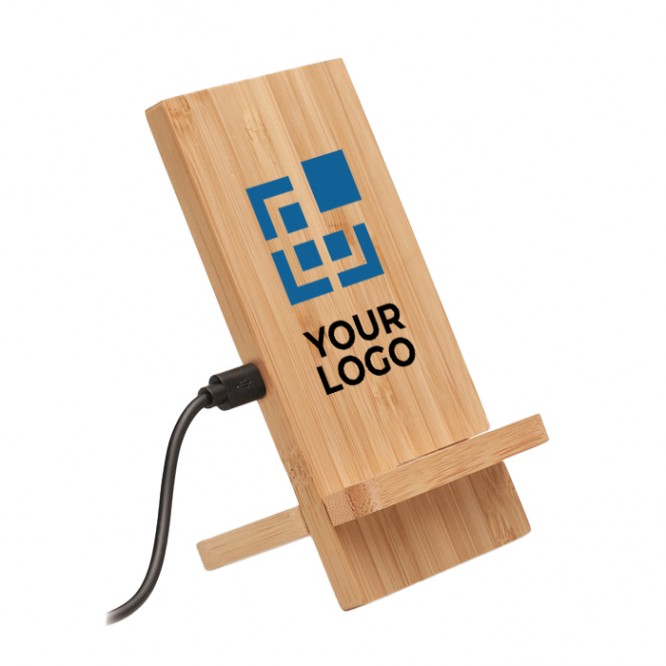 Draadloze bamboe oplader/ telefoonstandaard kleur hout