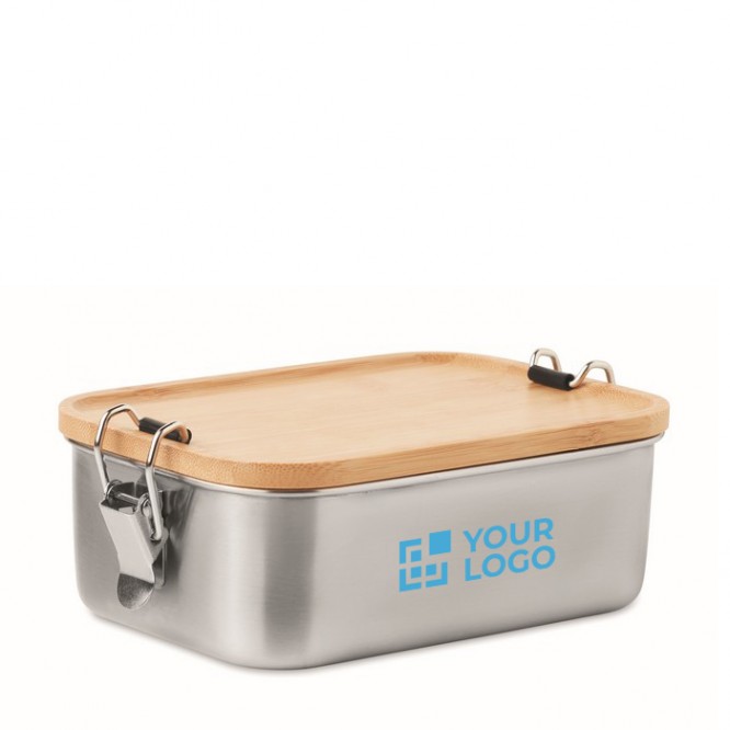 RVS lunchbox met bamboe deksel (750 ml) kleur hout