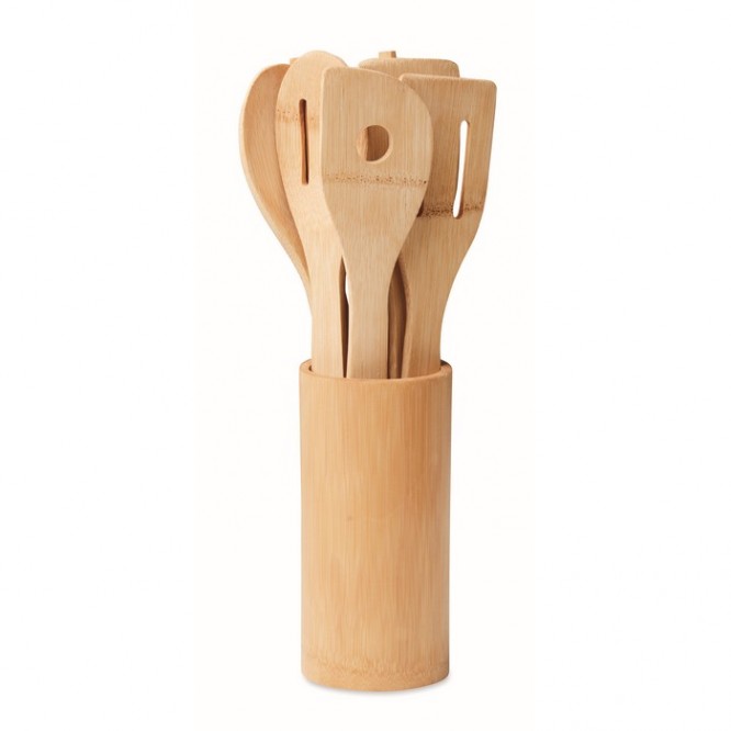 6-delige set met bamboe keukenaccessoires met logo
