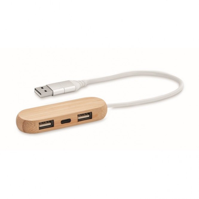 USB hub met 3 poorten in houten koffer