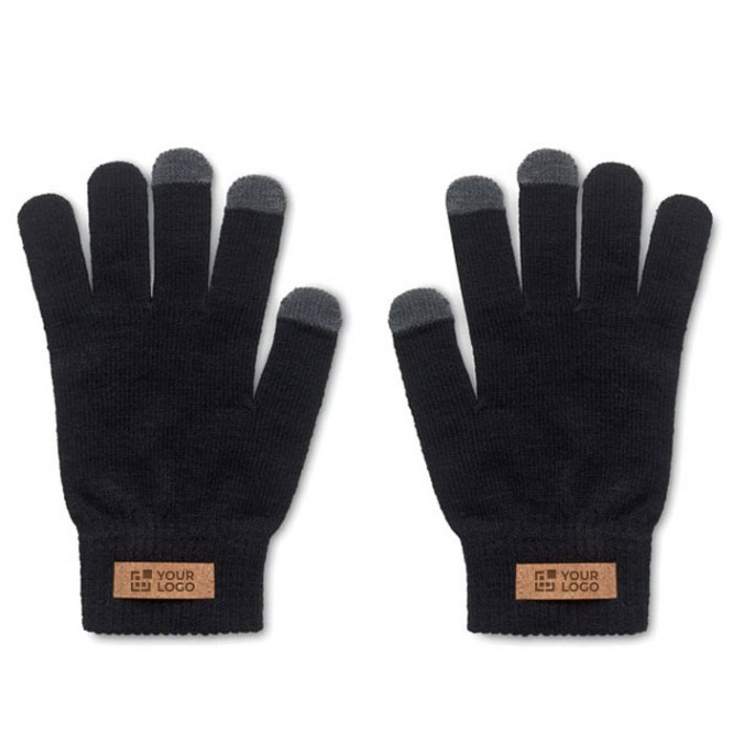 Tactiele handschoenen van RPET-polyester met kurklabel met logo