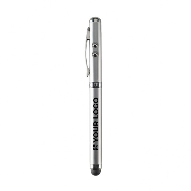 Reclame pen met laserpointer en touch tip kleur matzilver