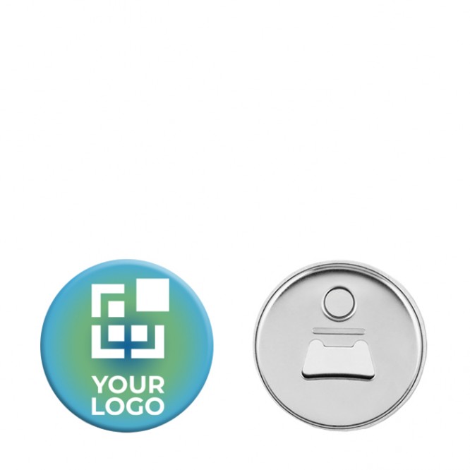 Button met flesopener en logo Ø58m kleur matzilver