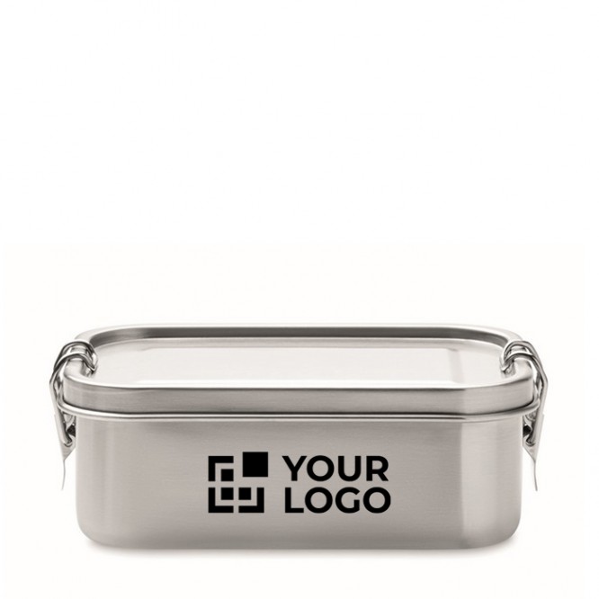 Stalen lunchbox met logo kleur matzilver