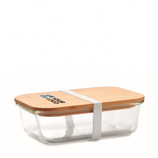 Glazen lunchbox met bamboe deksel kleur doorzichtig