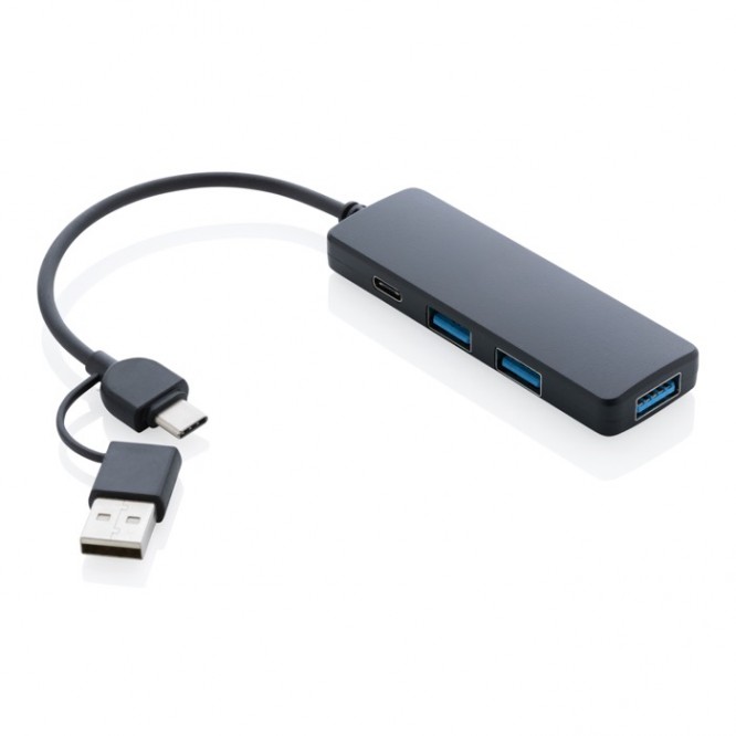 USB-hub gemaakt van gerecycled plastic kleur zwart vijfde weergave