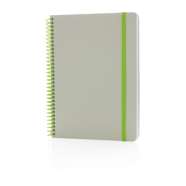 Ring notitieboekjes met logo en elastiek kleur limoen groen