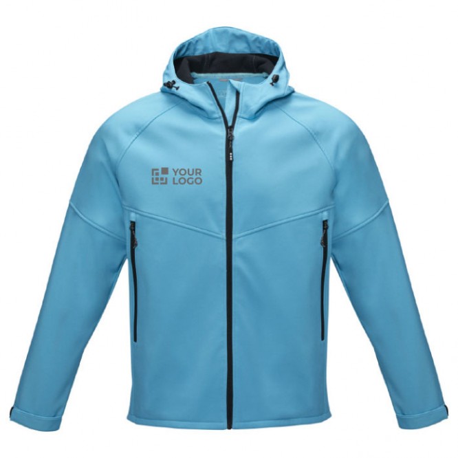Duurzame softshell jas met logo, 280 g/m2 in de kleur lichtblauw