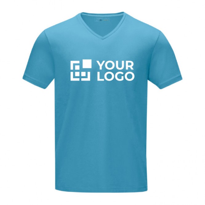 Bio katoenen T-shirts met logo en V-hals in de kleur titanium
