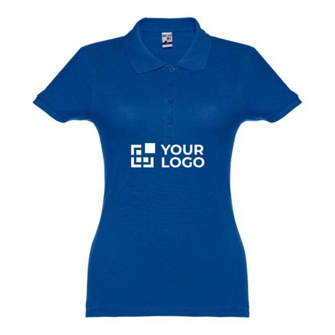 Katoenen dames poloshirt met logo, 195 g/m2 in de kleur koningsblauw