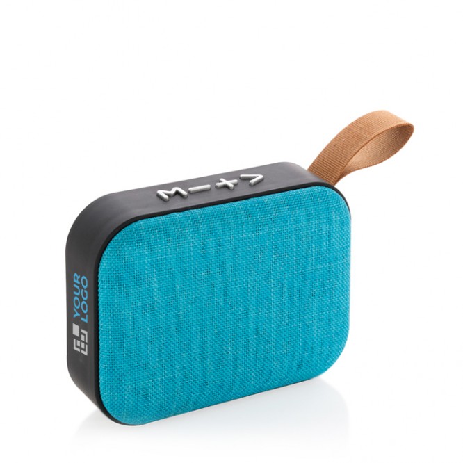 Compacte stoffen 5.0 bluetooth speaker met logo kleur blauw