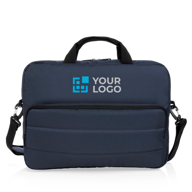 Duurzame RPET laptoptas met logo en accentstiksels weergave met jouw bedrukking