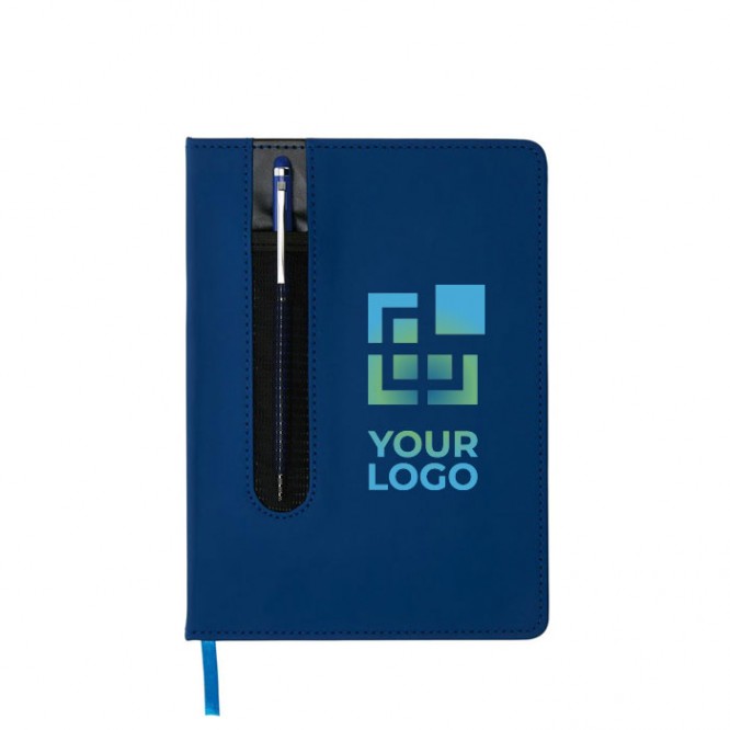 Gepersonaliseerd notitieboek met touchpen weergave met jouw bedrukking
