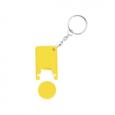 winkelwagenmuntje sleutelhangers bedrukken goedkoop in kleur geel
