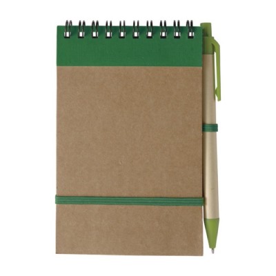 Kartonnen notitieblok met pen kleur groen eerste weergave