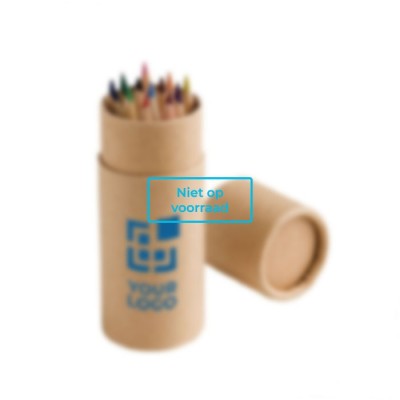 Kartonnen cilinder met 12 kleurpotloden weergave met jouw bedrukking