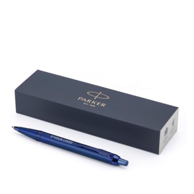 Monochrome metalen pen met klikknop en blauwe inkt Parker