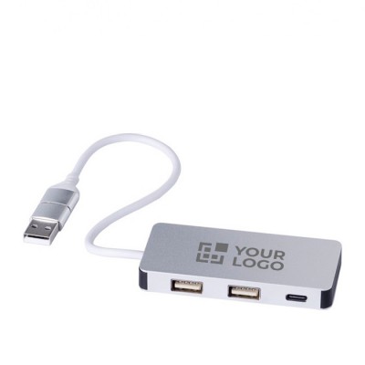 Aluminium USB-hub met 2 USB A-poorten en 1 USB C-poort