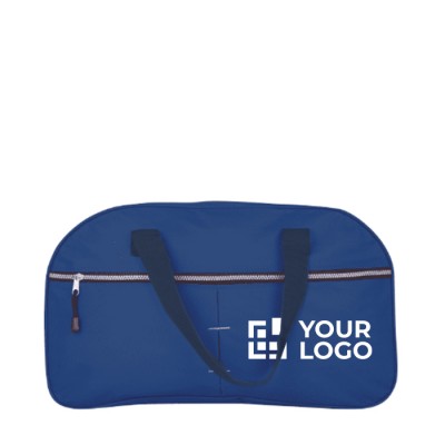 Bedrukte sporttas met voorvak kleur blauw