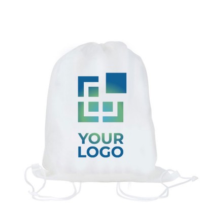 Bedrukte rugzakjes met full colour logo kleur wit