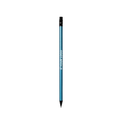 Bedrukt potlood met metallic look kleur blauw