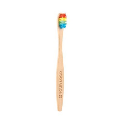Tandenborstel (hout) met regenboogkleur weergave met jouw bedrukking