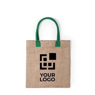 Medium sized jute tas met logo weergave met jouw bedrukking