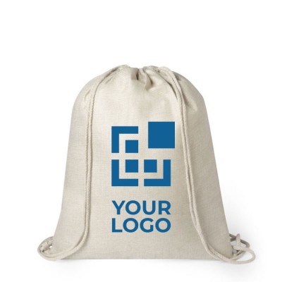 Eco polyester rugzakken met logo & trekkoord kleur naturel