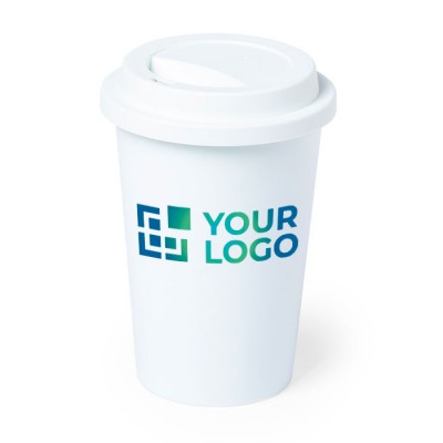 Eco koffiebekers met logo kleur wit