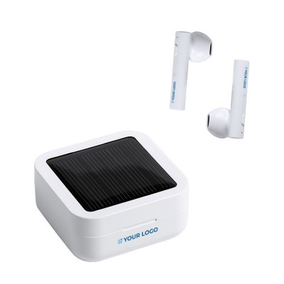Witte Bluetooth® 5.0 oordopjes met logo kleur wit eerste weergave