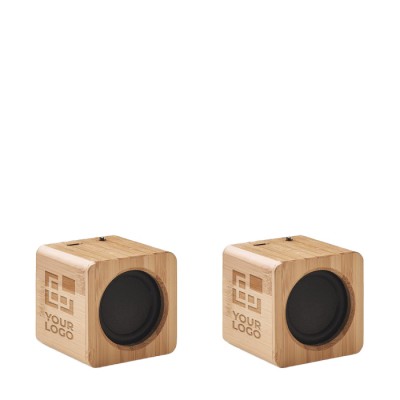 2 bamboe speakers bedrukt met logo
